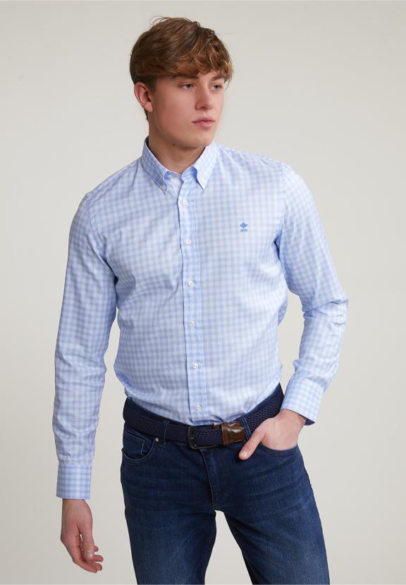Custom Fit Checked Shirt Blue/White - Blauw
