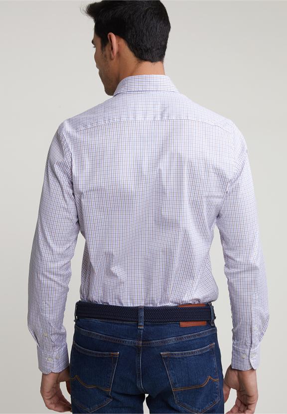 Custom Fit Checked Shirt Brown/Blue - Meervoudig