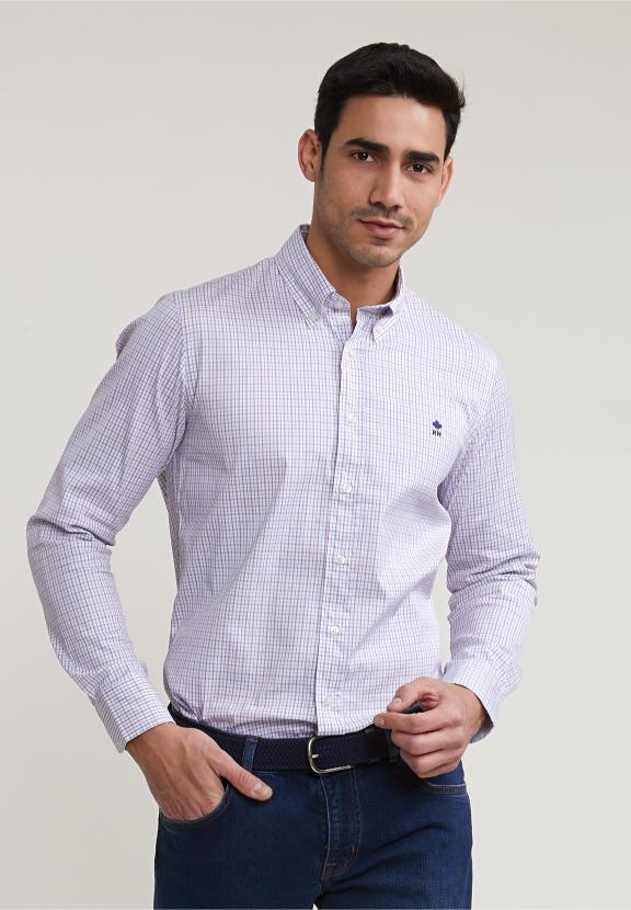 Custom Fit Checked Shirt Brown/Blue - Meervoudig