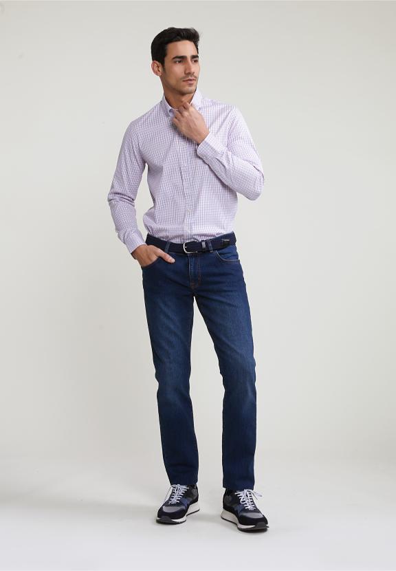 Custom Fit Checked Shirt Red/Blue - Meervoudig