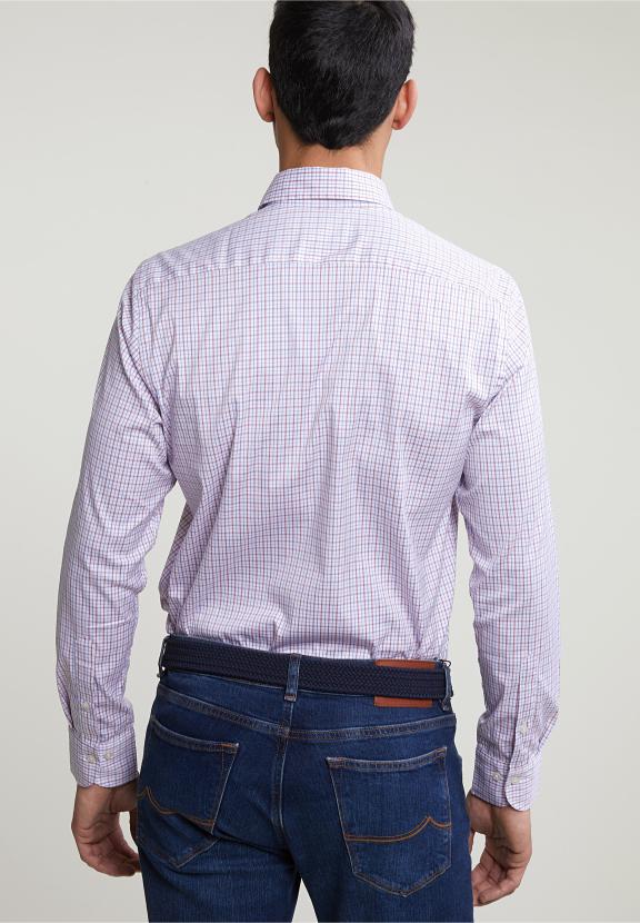 Custom Fit Checked Shirt Red/Blue - Meervoudig