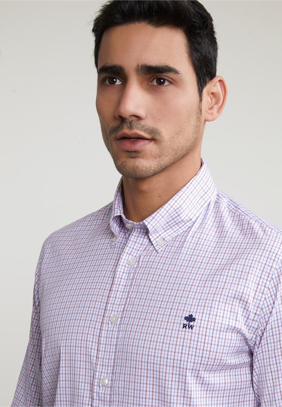 Custom Fit Checked Shirt Red/Blue - Meervoudig