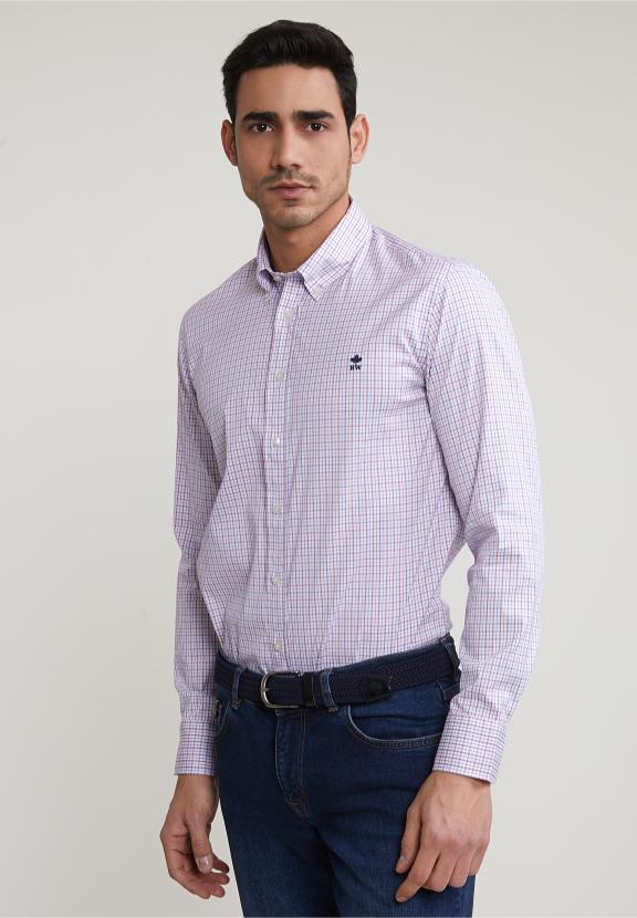 Custom Fit Checked Shirt Red/Blue - Meervoudig
