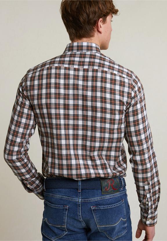 Custom Fit Checked Shirt Green/Beige - Groen