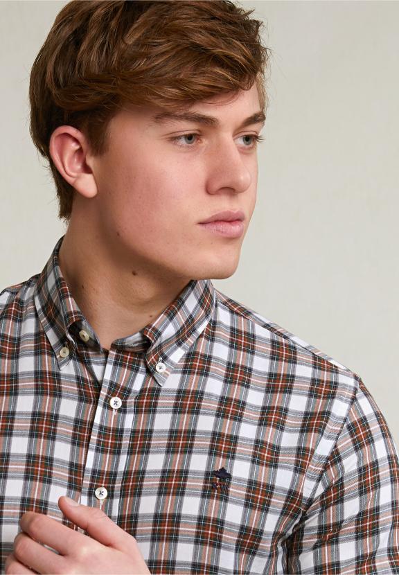 Custom Fit Checked Shirt Green/Beige - Groen