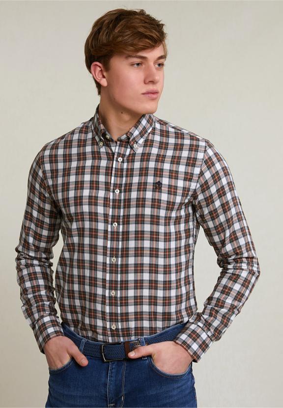 Custom Fit Checked Shirt Green/Beige - Groen