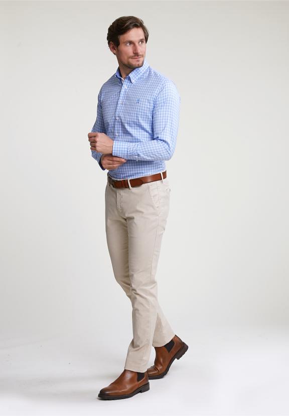 Custom Fit Checked Shirt Blue/White - Meervoudig