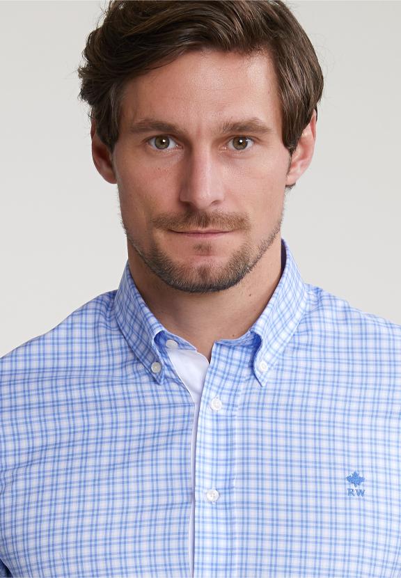 Custom Fit Checked Shirt Blue/White - Meervoudig