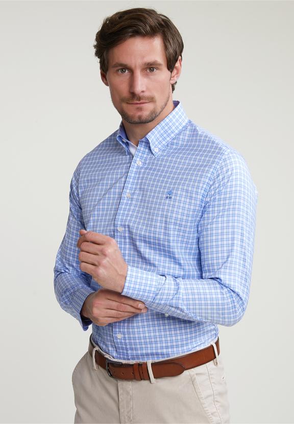 Custom Fit Checked Shirt Blue/White - Meervoudig