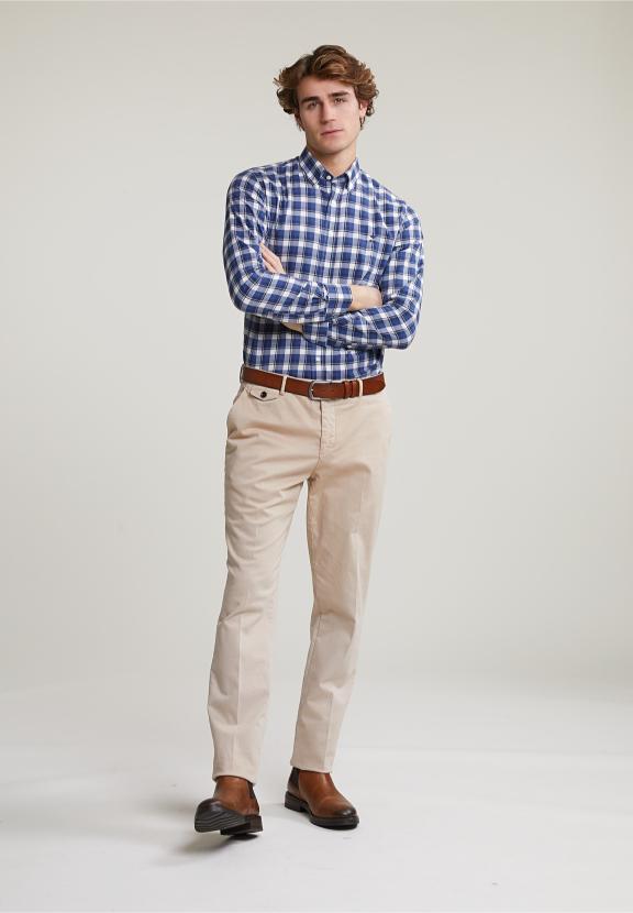 Custom Fit Checked Shirt Blue/White - Blauw