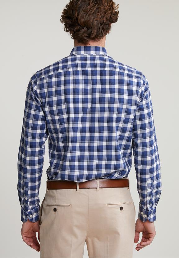 Custom Fit Checked Shirt Blue/White - Blauw