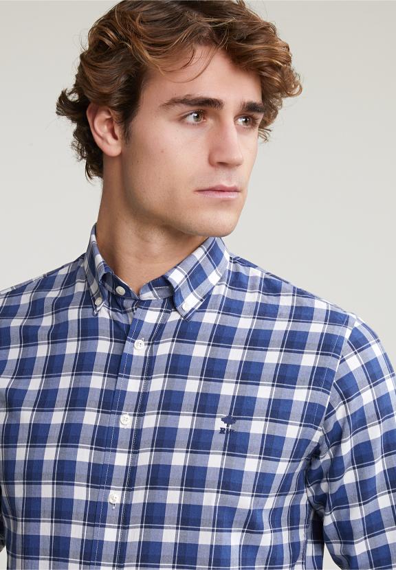 Custom Fit Checked Shirt Blue/White - Blauw