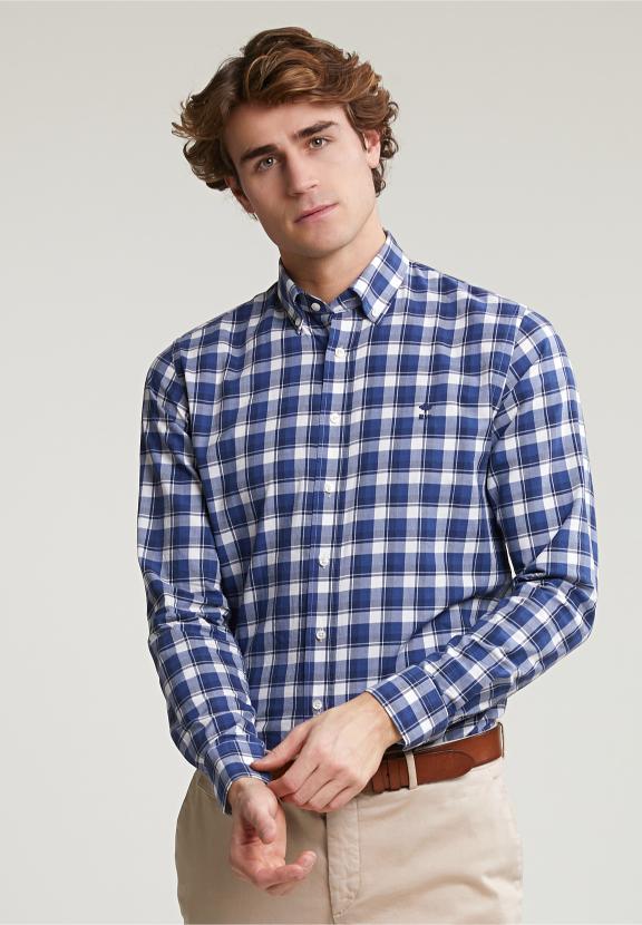 Custom Fit Checked Shirt Blue/White - Blauw