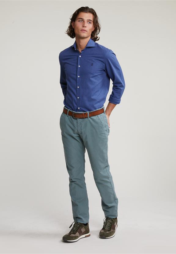 Custom Fit Uni Cotton Shirt Blue - Blauw