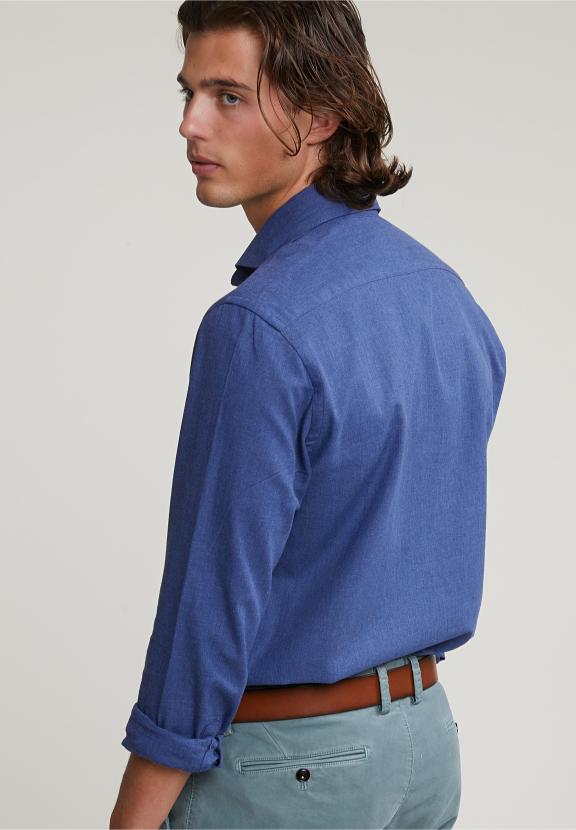 Custom Fit Uni Cotton Shirt Blue - Blauw