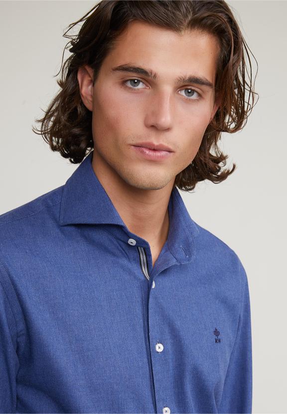 Custom Fit Uni Cotton Shirt Blue - Blauw