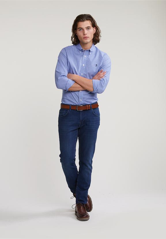 Custom Fit Checked Shirt Blue/White - Meervoudig