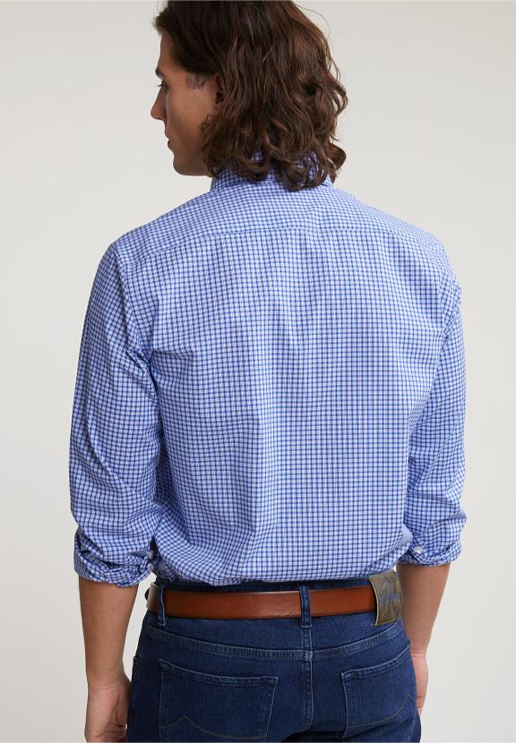 Custom Fit Checked Shirt Blue/White - Meervoudig