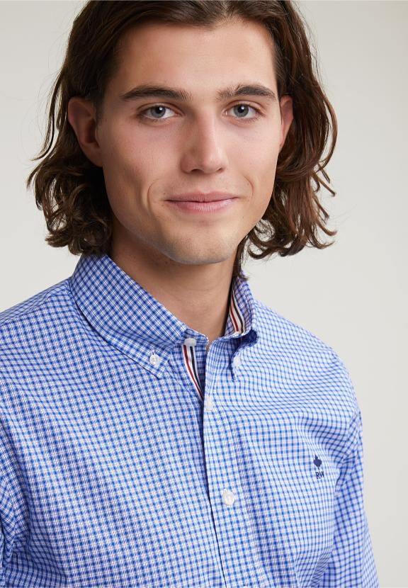 Custom Fit Checked Shirt Blue/White - Meervoudig