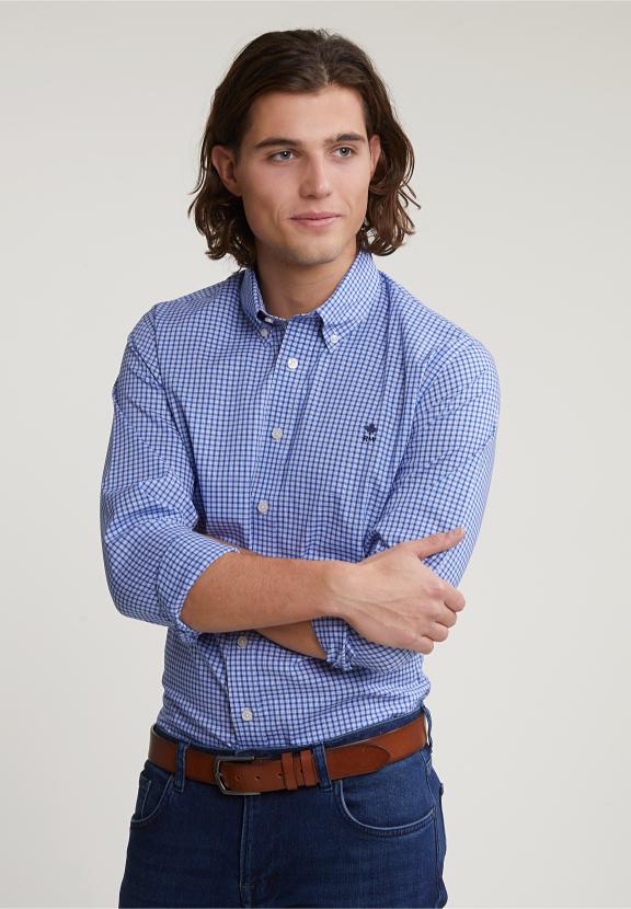 Custom Fit Checked Shirt Blue/White - Meervoudig