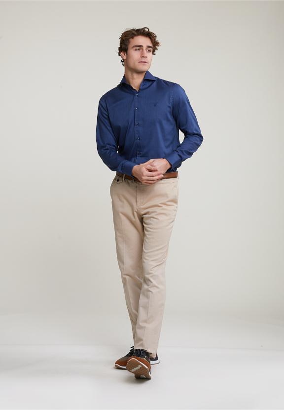 Custom Fit Uni Stretch Shirt Blue - Blauw