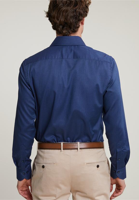 Custom Fit Uni Stretch Shirt Blue - Blauw