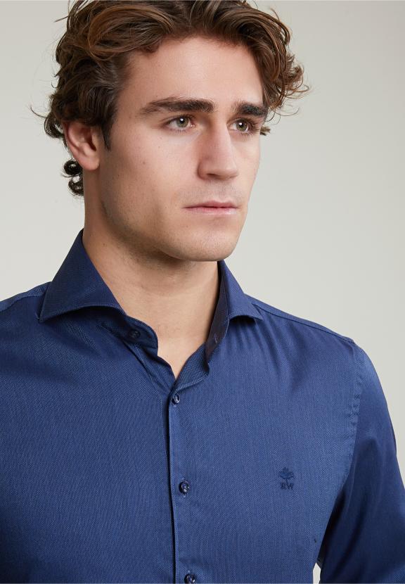 Custom Fit Uni Stretch Shirt Blue - Blauw