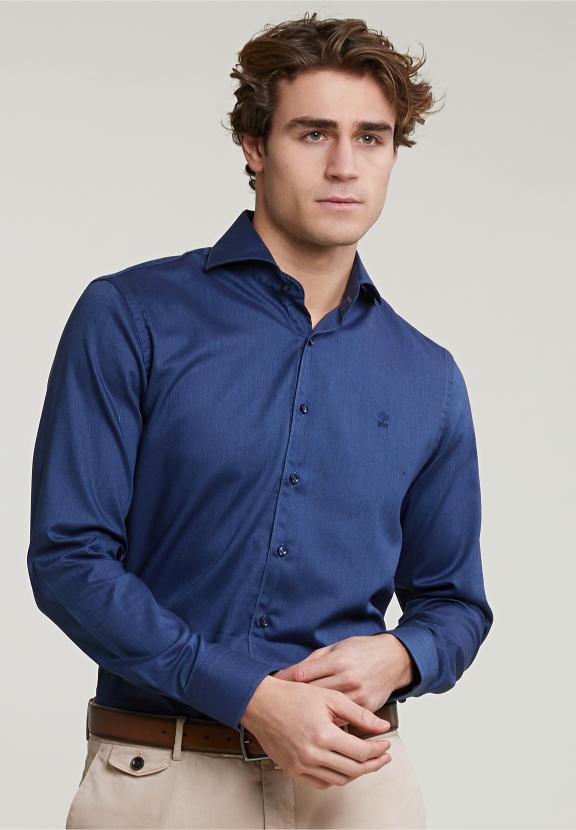 Custom Fit Uni Stretch Shirt Blue - Blauw