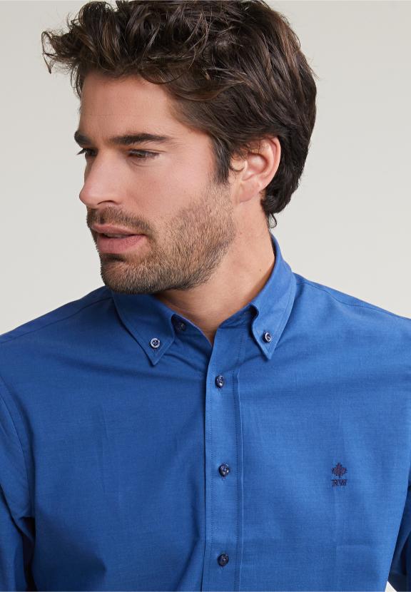 Regular Fit Uni Cotton Shirt Bleu - Bleu