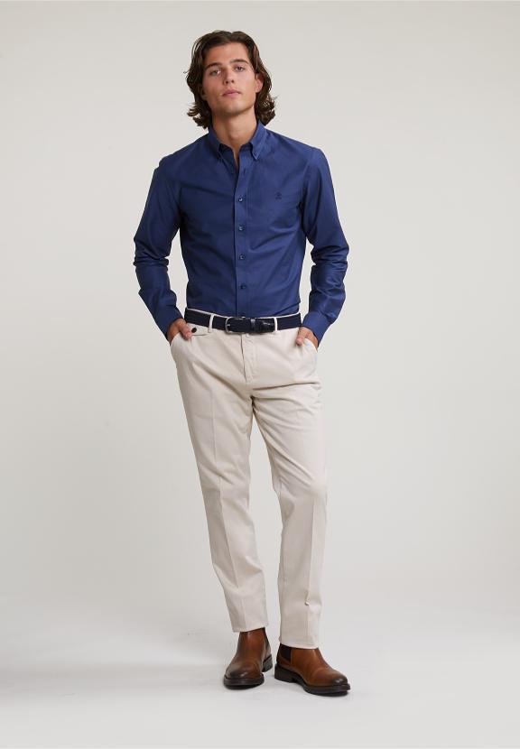 Slim Fit Uni Cotton Shirt Blue - Bleu