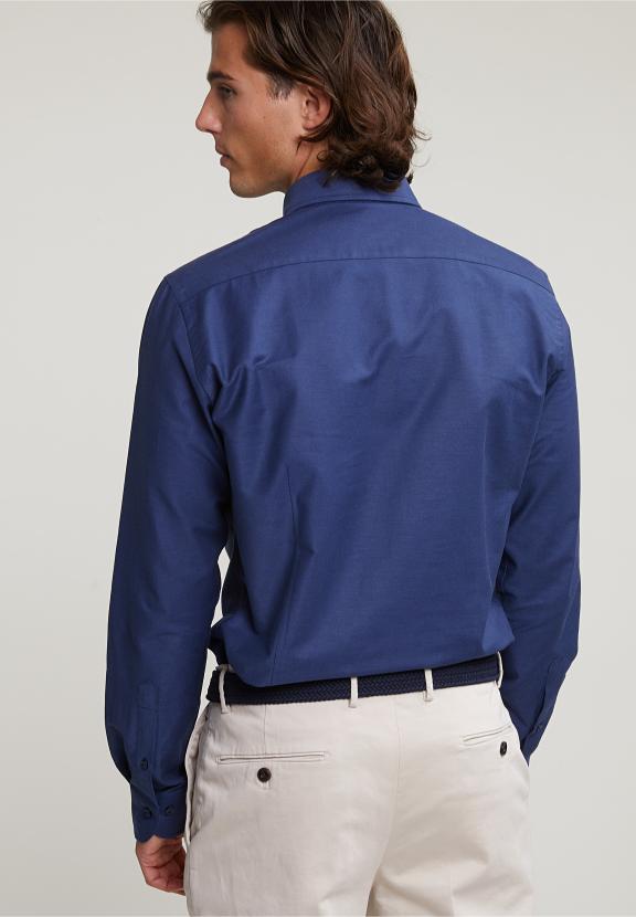 Slim Fit Uni Cotton Shirt Blue - Bleu