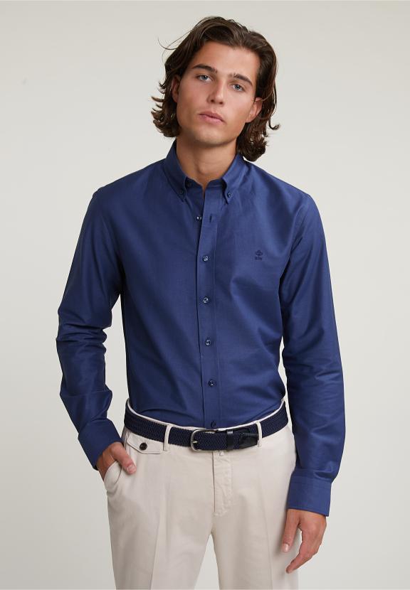 Slim Fit Uni Cotton Shirt Blue - Bleu
