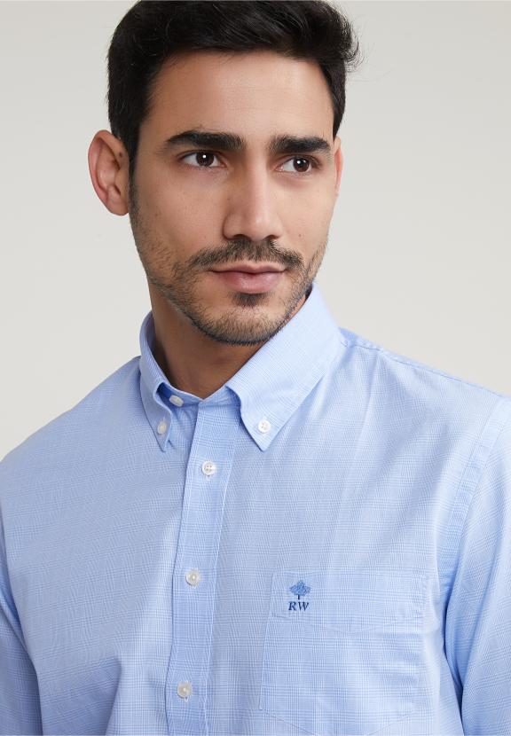 Regular Fit Checked Shirt With Pocket Blue/White - Meervoudig