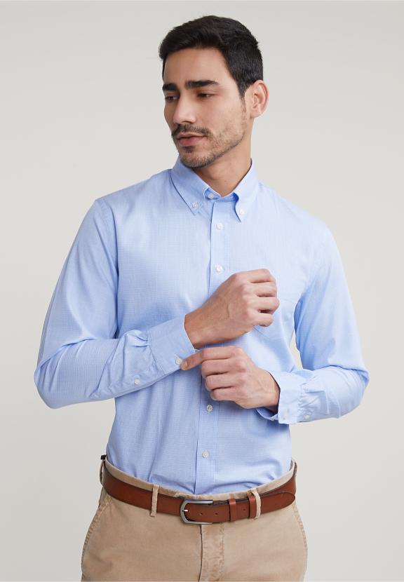 Regular Fit Checked Shirt With Pocket Blue/White - Meervoudig