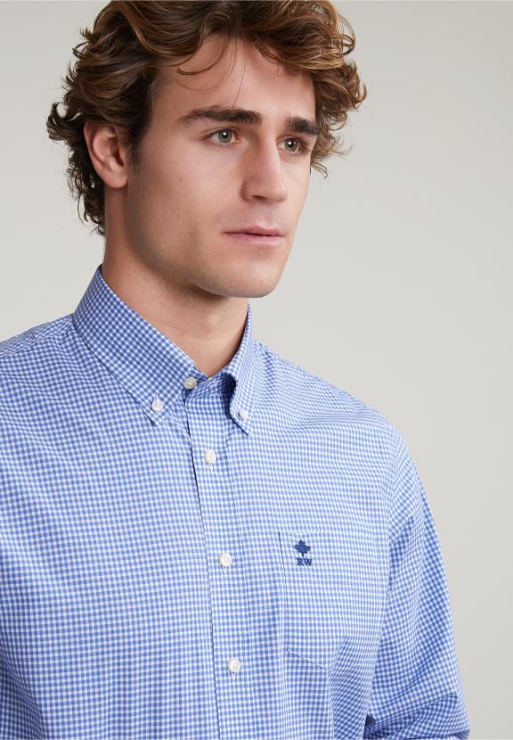 Regular Fit Checked Shirt Blue/White - Meervoudig