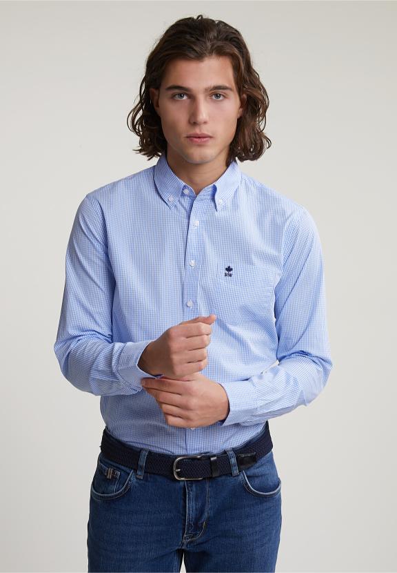Slim Fit Checked Shirt With Pocket Blue/White - Multi