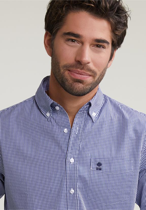 Slim Fit Checked Shirt With Pocket Blue/White - Meervoudig