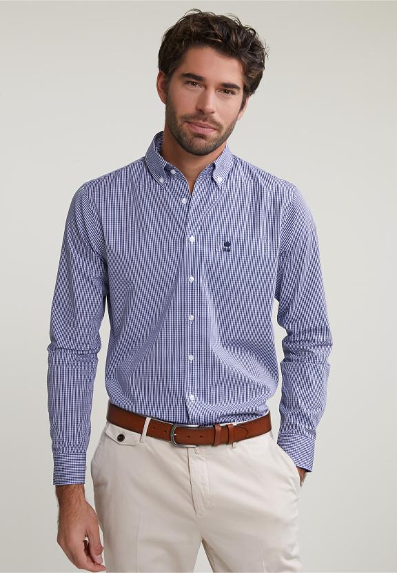 Slim Fit Checked Shirt With Pocket Blue/White - Meervoudig