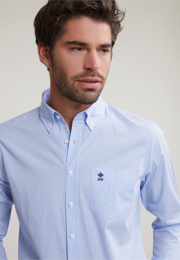 Slim Fit Striped Shirt With Pocket Blue/White - Meervoudig