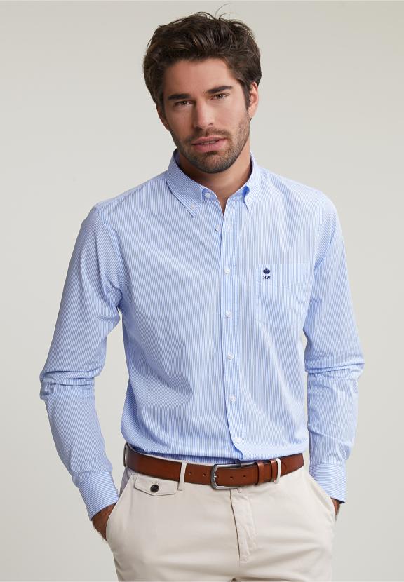 Slim Fit Striped Shirt With Pocket Blue/White - Meervoudig