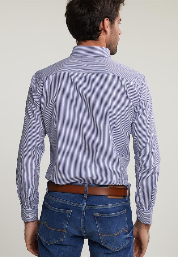 Slim Fit Striped Shirt With Pocket Blue/White - Meervoudig