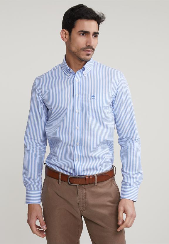 Slim Fit Striped Shirt With Pocket Blue/White - Multi