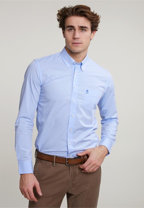 Slim Fit Uni Shirt With Pocket Blue - Meervoudig