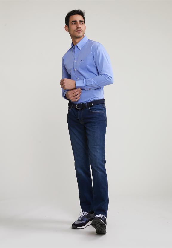 Slim Fit Uni Shirt With Pocket Blue - Meervoudig
