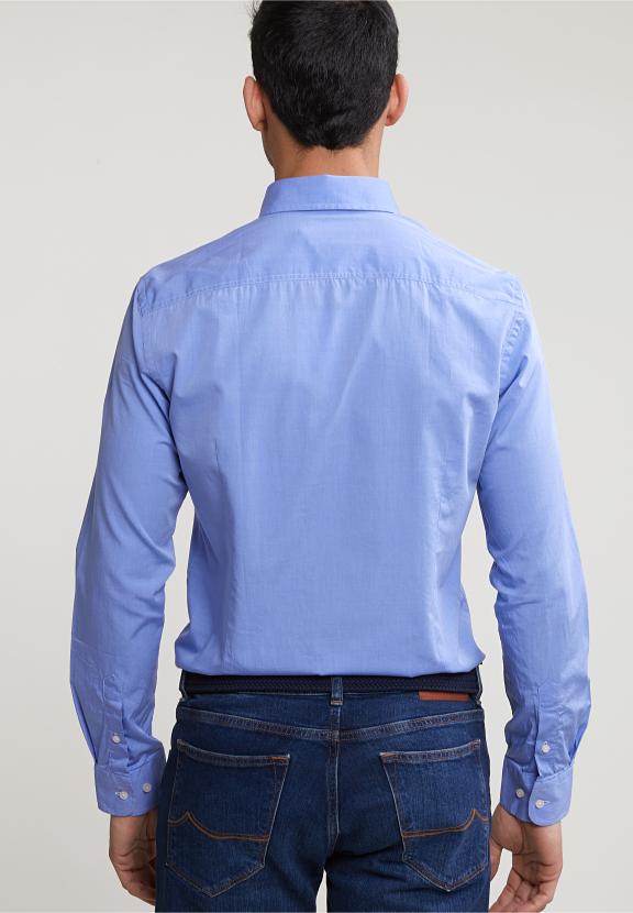 Slim Fit Uni Shirt With Pocket Blue - Meervoudig
