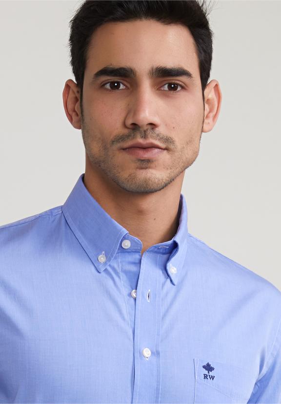 Slim Fit Uni Shirt With Pocket Blue - Meervoudig