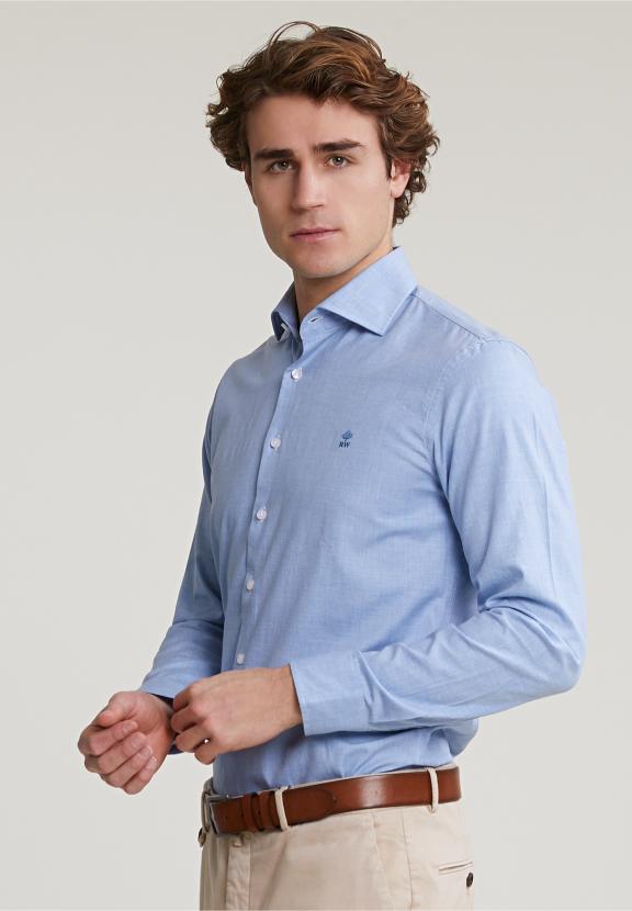 Slim Fit Uni Shirt Blue - Meervoudig
