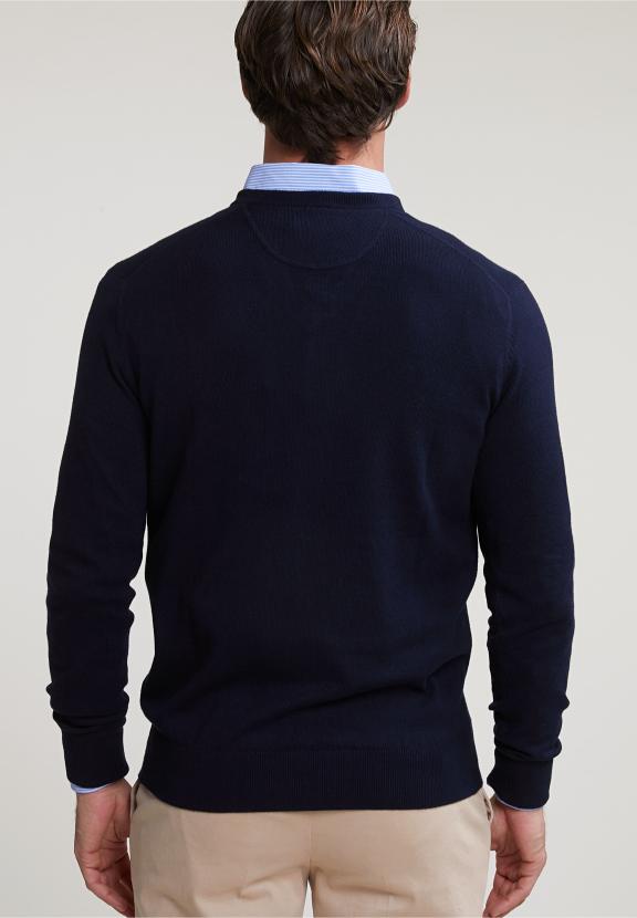 Normal Fit Basic Cotton V-Neck Sweater Navy - Blauw