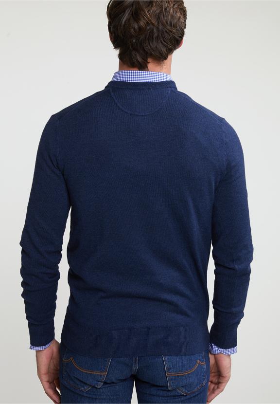 Normal Fit Basic Cotton V-Neck Sweater Oriental Blue Mix - Blauw