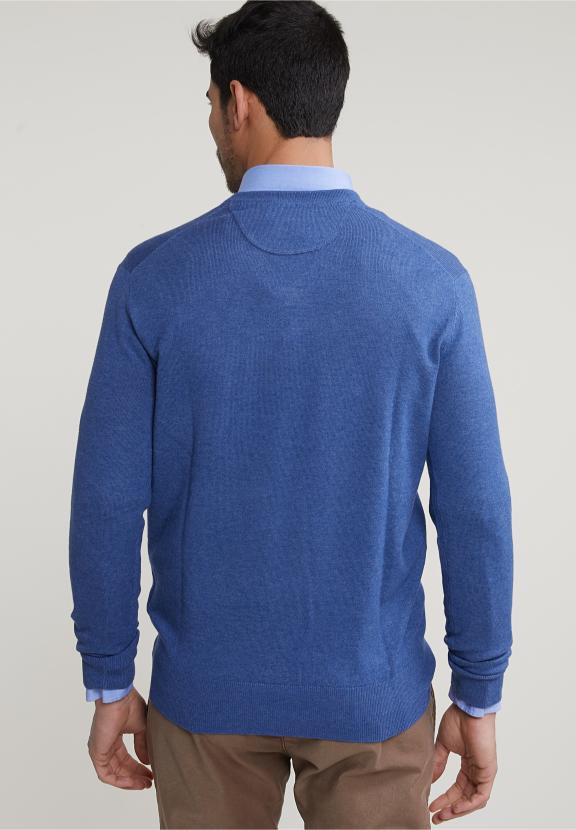 Normal Fit Basic Cotton V-Neck Sweater Wagon Blue Mix - Meervoudig